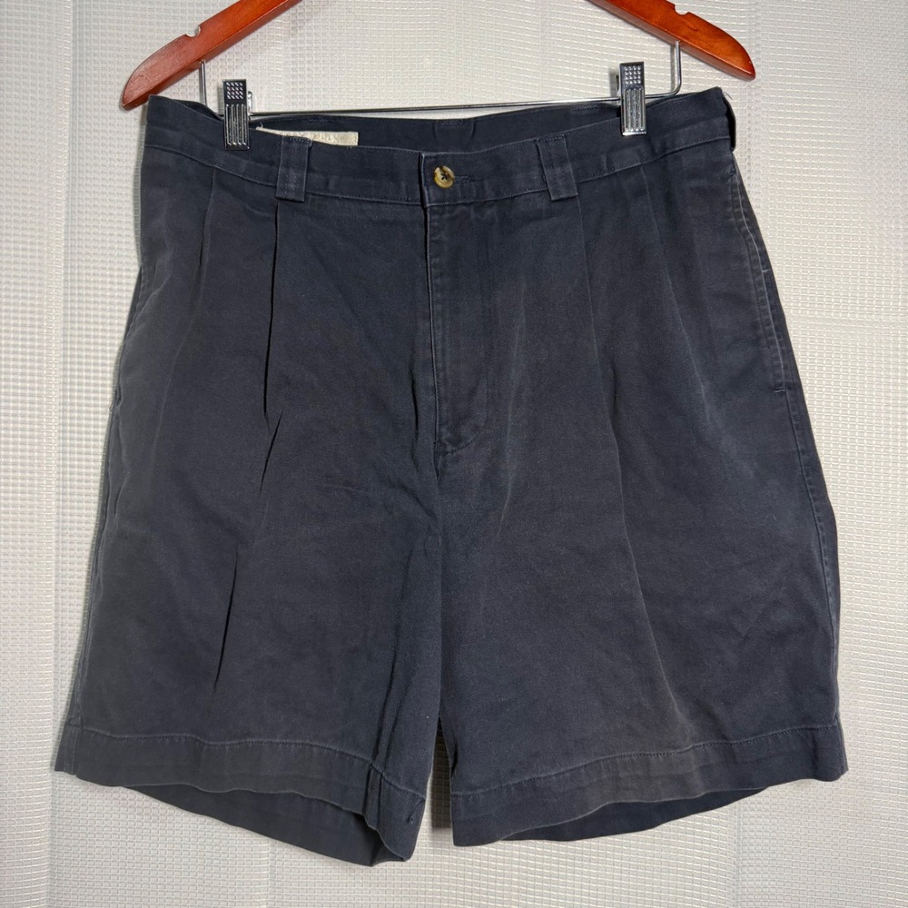 Perry Ellis Pleated‎ Chino Shorts 33 Navy Blue Cotton Classic Fit
